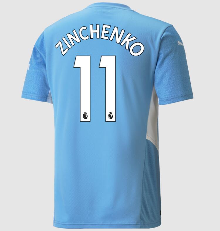 2021/22 Manchester City Home Kit Soccer Jersey with Oleksandr Zinchenko 11 printing